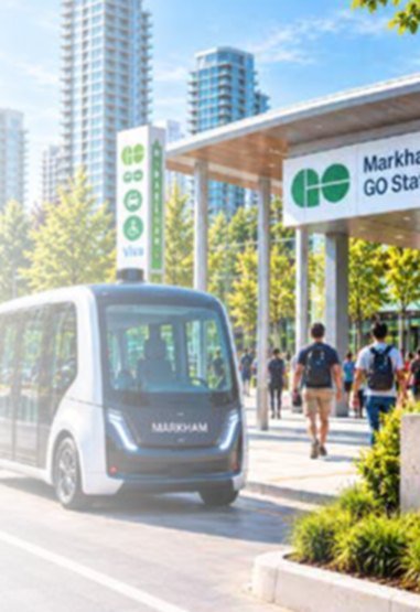 An autonomous shuttle at a GO station